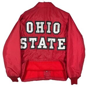 Vtg Ohio State‎ Jacket Mens M Red Snap Front Coaches Windbreaker 80s Fur Lined